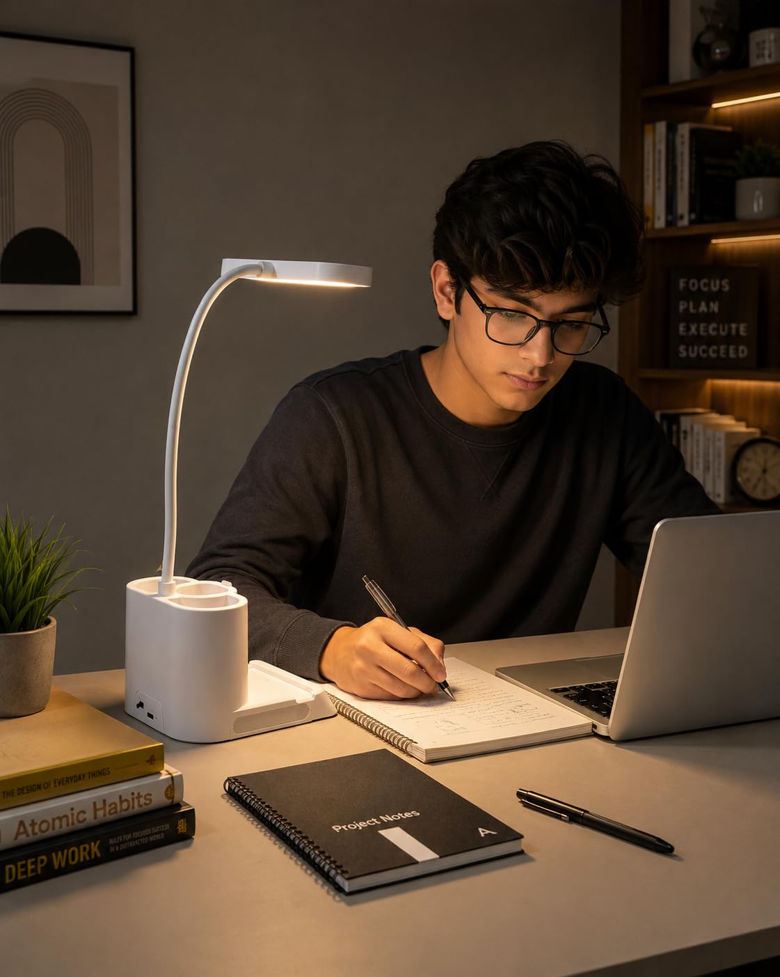 SaleOn Rechargeable Stable Desk Lamp with USB Cable | 3 Color Modes | 6 Month Warranty | Mobile Holder | Eye Protection | Study & Reading Table Lamp | Touch Control | Non-Flickering