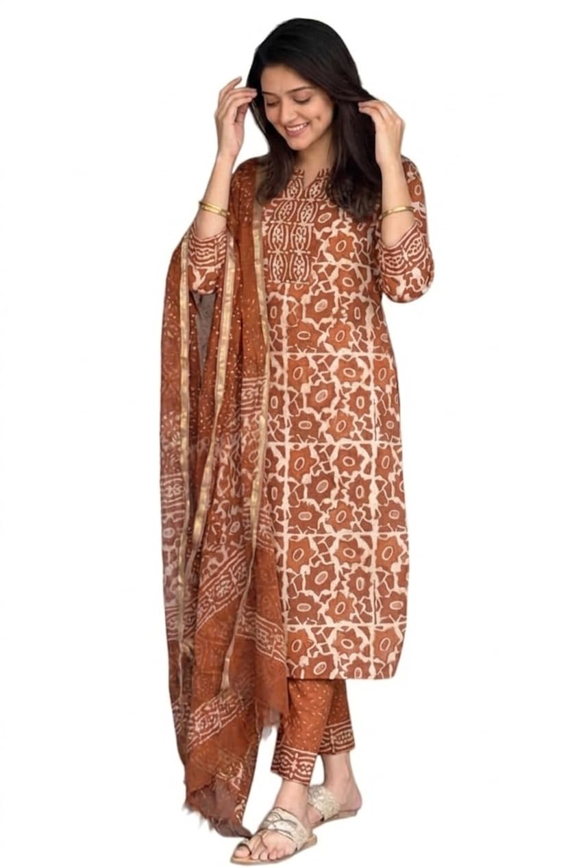 KLOSIA Women's Printed Straight Kurta and Pant with Dupatta Set