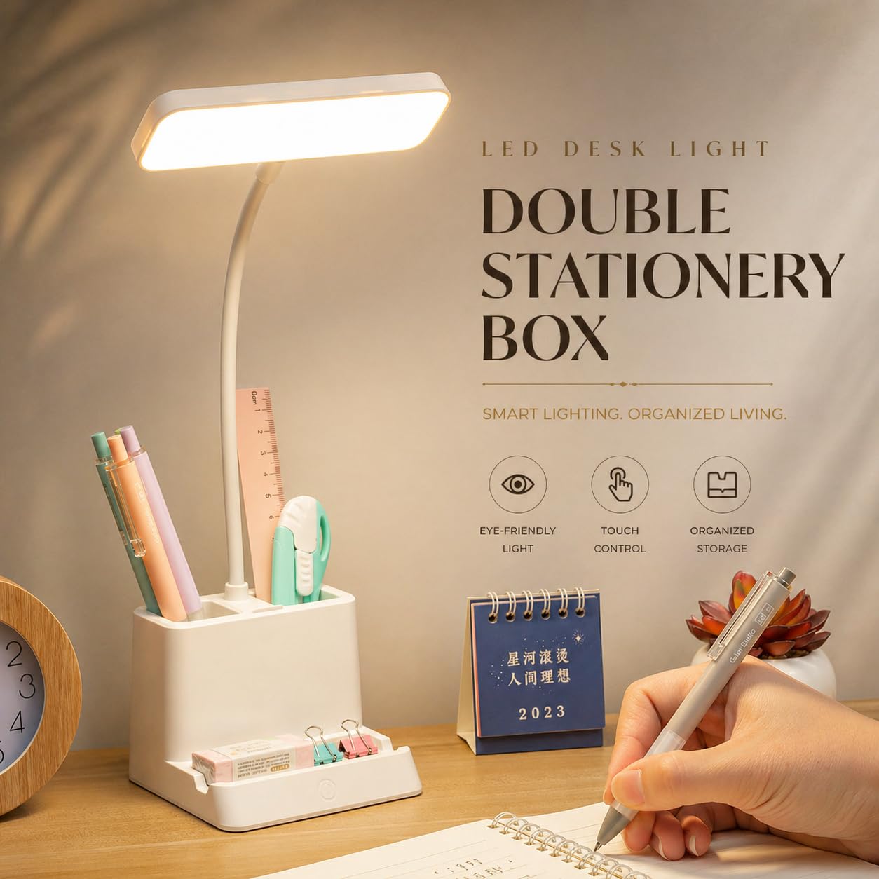 SaleOn Rechargeable Stable Desk Lamp with USB Cable | 3 Color Modes | 6 Month Warranty | Mobile Holder | Eye Protection | Study & Reading Table Lamp | Touch Control | Non-Flickering