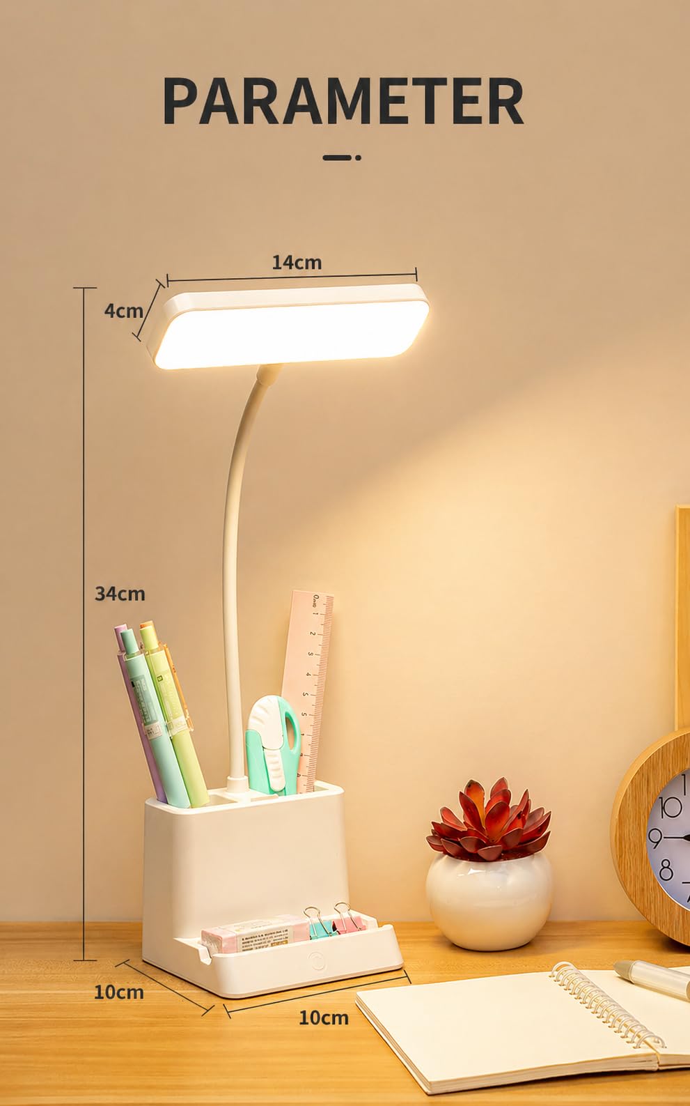 SaleOn Rechargeable Stable Desk Lamp with USB Cable | 3 Color Modes | 6 Month Warranty | Mobile Holder | Eye Protection | Study & Reading Table Lamp | Touch Control | Non-Flickering