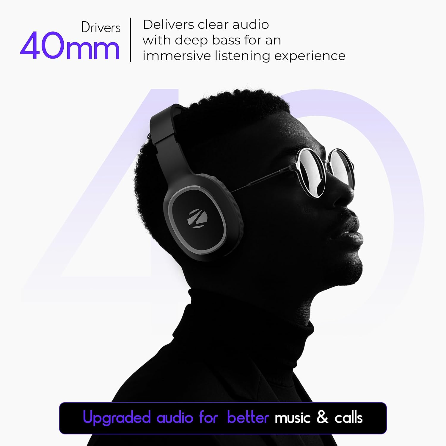 Zebronics Thunder (2026 Upgrade) Wireless Headphones, BT v6.0, True 60 hrs Playback, 40mm Drivers, ENC, Gaming Mode, Dual Pairing, AUX & microSD, Rapid Charging, Call Function (Black)