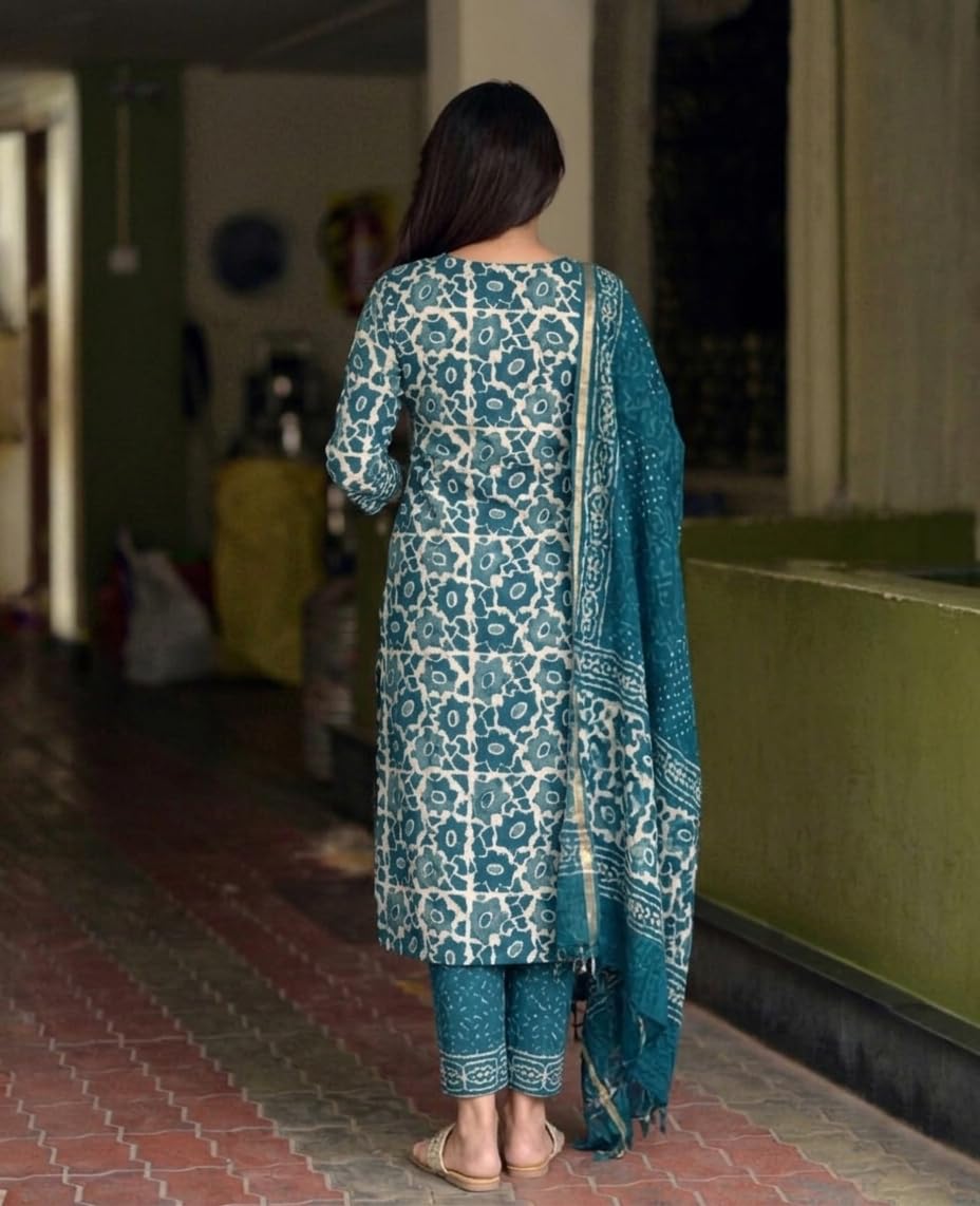 KLOSIA Women's Printed Straight Kurta and Pant with Dupatta Set