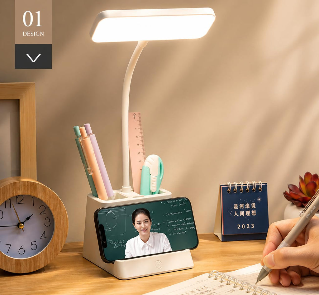 SaleOn Rechargeable Stable Desk Lamp with USB Cable | 3 Color Modes | 6 Month Warranty | Mobile Holder | Eye Protection | Study & Reading Table Lamp | Touch Control | Non-Flickering