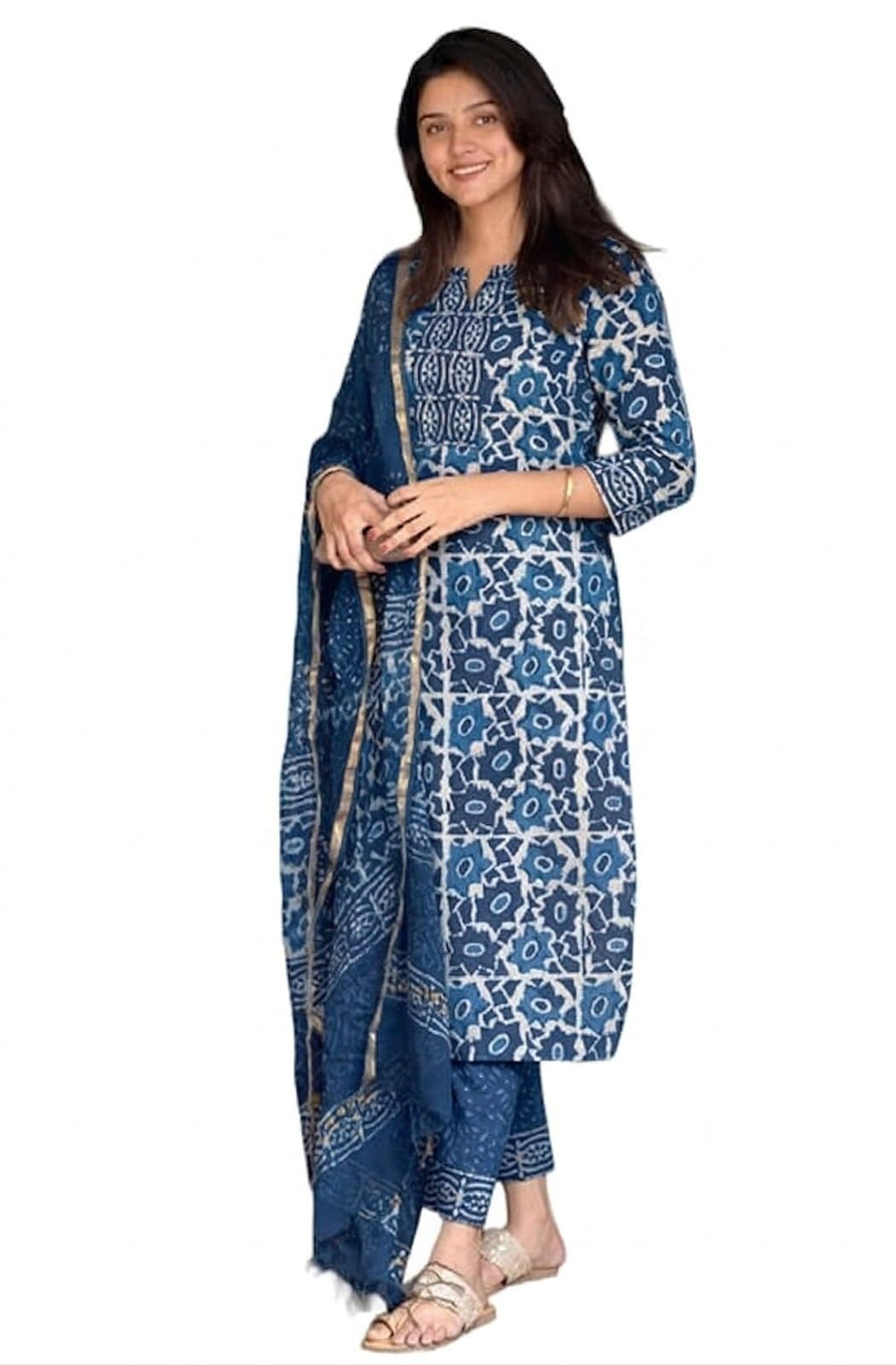 KLOSIA Women's Printed Straight Kurta and Pant with Dupatta Set