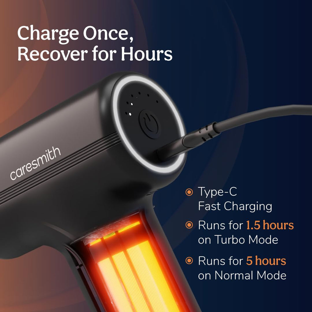 CARESMITH Charge Go Massage Gun | Massager Machine for Pain Relief | Massage Gun for Back Leg & Full Body | 4 Specialized Heads For Full Body Pain Relief