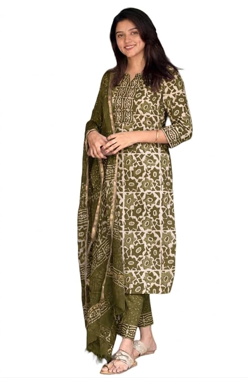 KLOSIA Women's Printed Straight Kurta and Pant with Dupatta Set