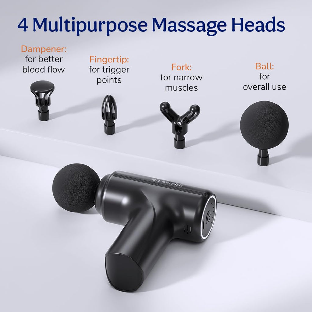 CARESMITH Charge Go Massage Gun | Massager Machine for Pain Relief | Massage Gun for Back Leg & Full Body | 4 Specialized Heads For Full Body Pain Relief