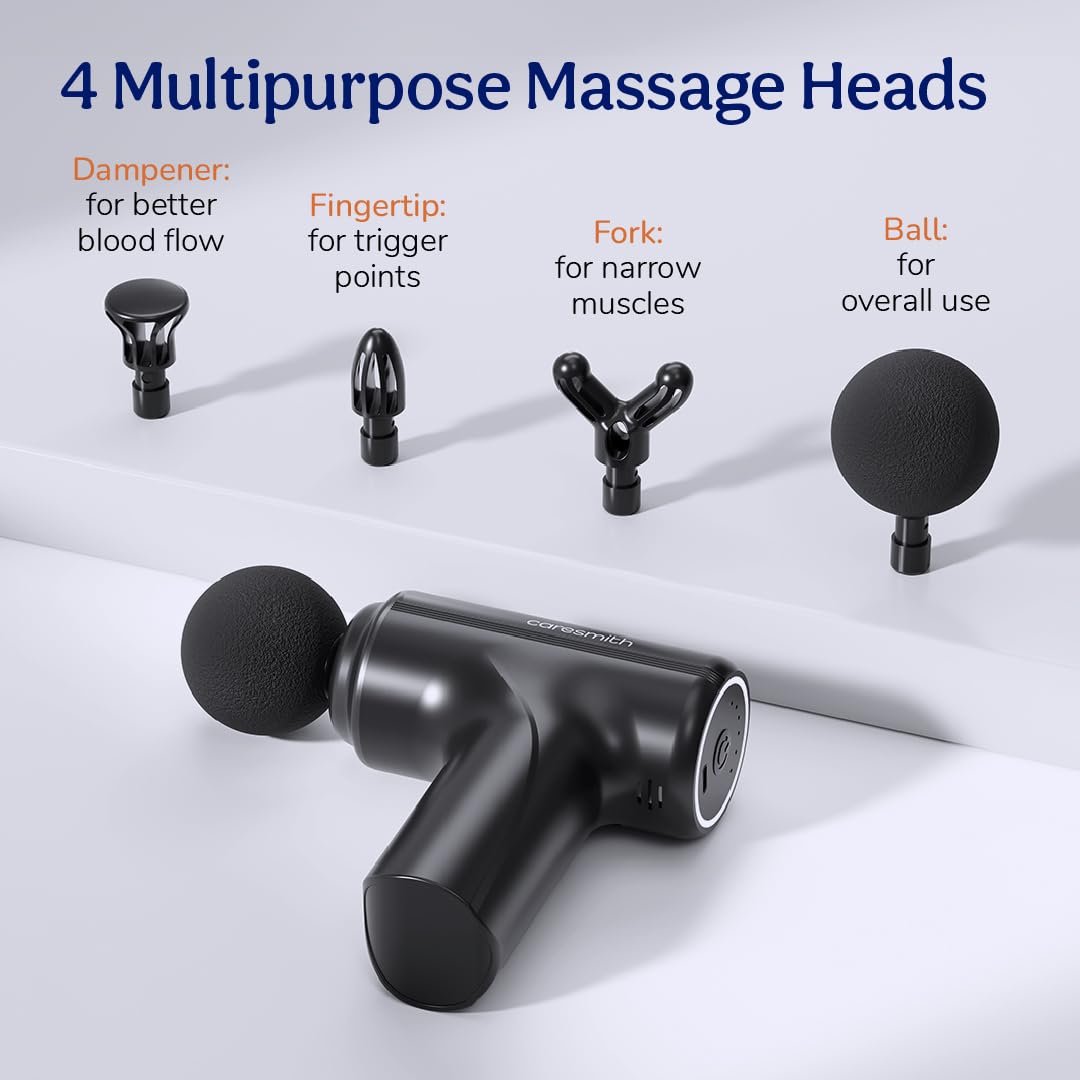 CARESMITH Charge Go Massage Gun | Massager Machine for Pain Relief | Massage Gun for Back Leg & Full Body | 4 Specialized Heads For Full Body Pain Relief