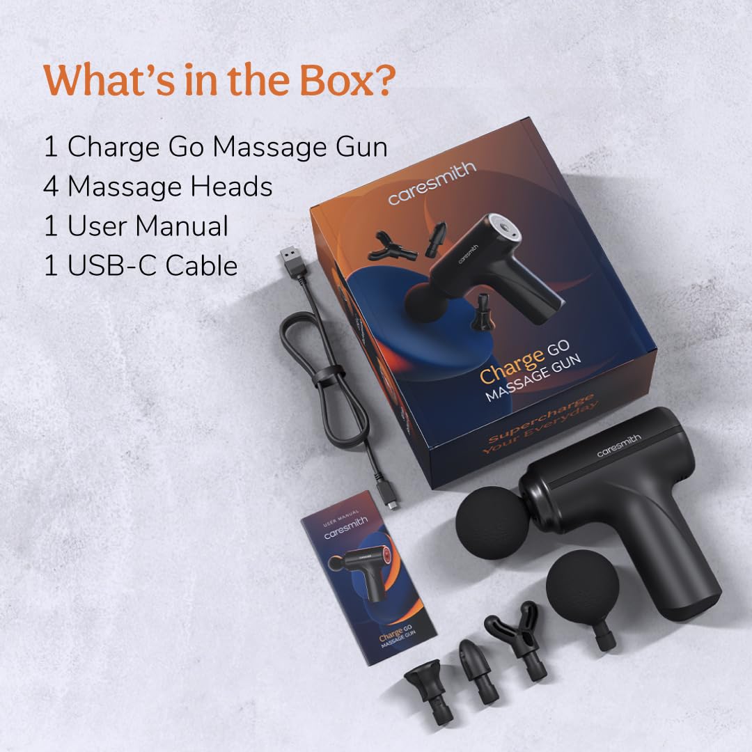 CARESMITH Charge Go Massage Gun | Massager Machine for Pain Relief | Massage Gun for Back Leg & Full Body | 4 Specialized Heads For Full Body Pain Relief