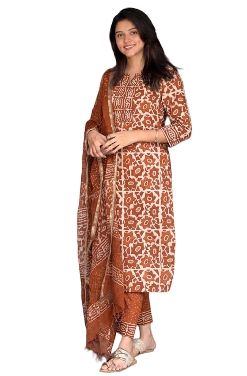 KLOSIA Women's Printed Straight Kurta and Pant with Dupatta Set
