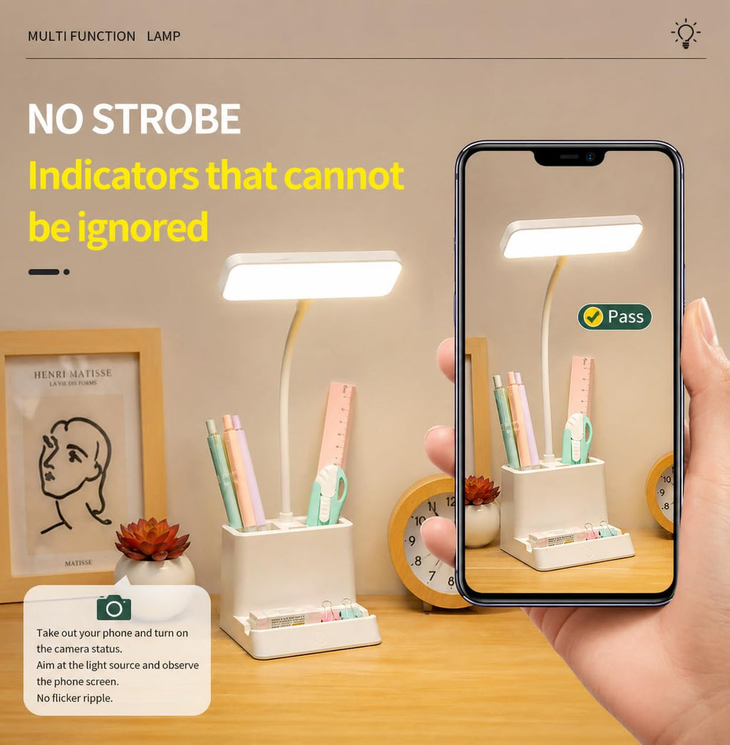 SaleOn Rechargeable Stable Desk Lamp with USB Cable | 3 Color Modes | 6 Month Warranty | Mobile Holder | Eye Protection | Study & Reading Table Lamp | Touch Control | Non-Flickering