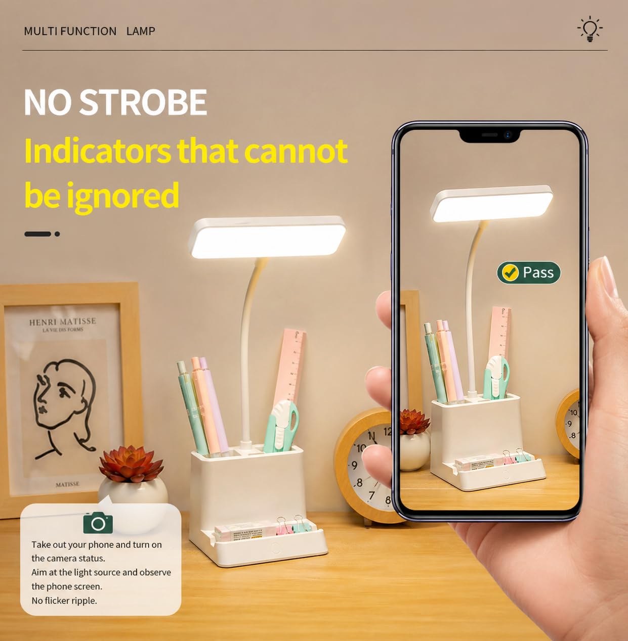 SaleOn Rechargeable Stable Desk Lamp with USB Cable | 3 Color Modes | 6 Month Warranty | Mobile Holder | Eye Protection | Study & Reading Table Lamp | Touch Control | Non-Flickering