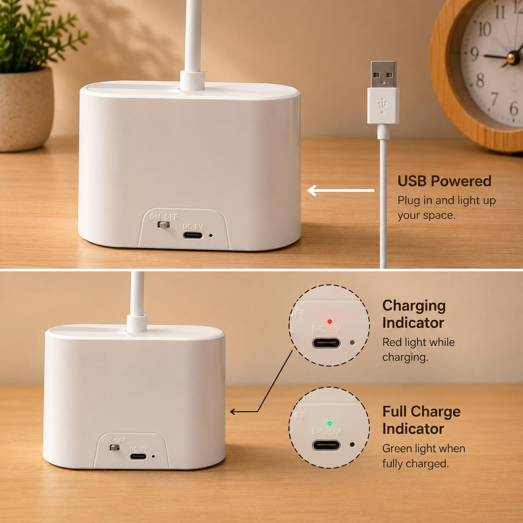 SaleOn Rechargeable Stable Desk Lamp with USB Cable | 3 Color Modes | 6 Month Warranty | Mobile Holder | Eye Protection | Study & Reading Table Lamp | Touch Control | Non-Flickering