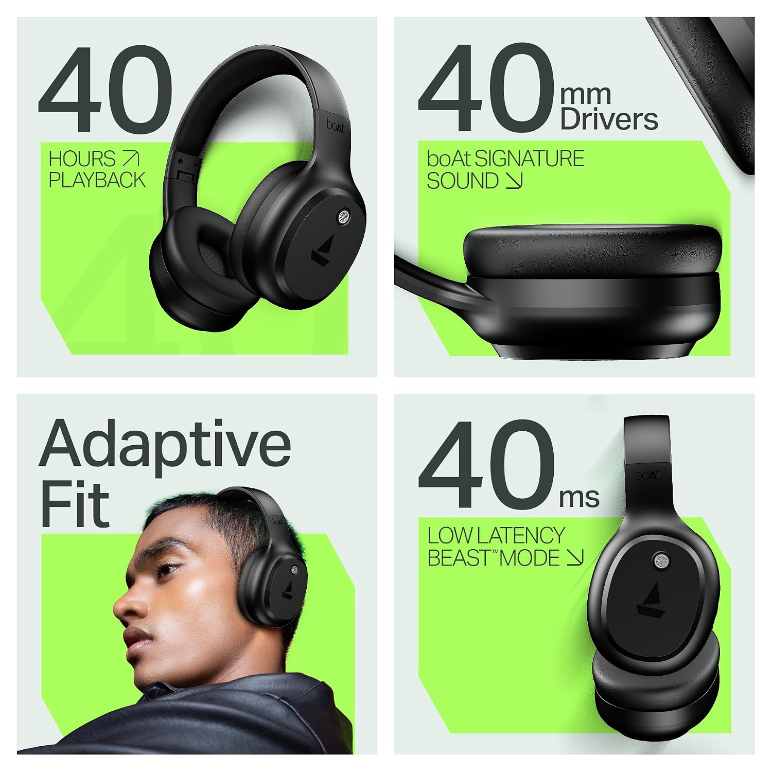 boAt Rockerz 421, 60H Battery, Low Latency(40Ms), 40Mm Drivers, ENx Tech, Stream Ad Free Music via App Support, Bluetooth Headphones, Wireless Over Ear Headphone with Mic (Black Sabre)