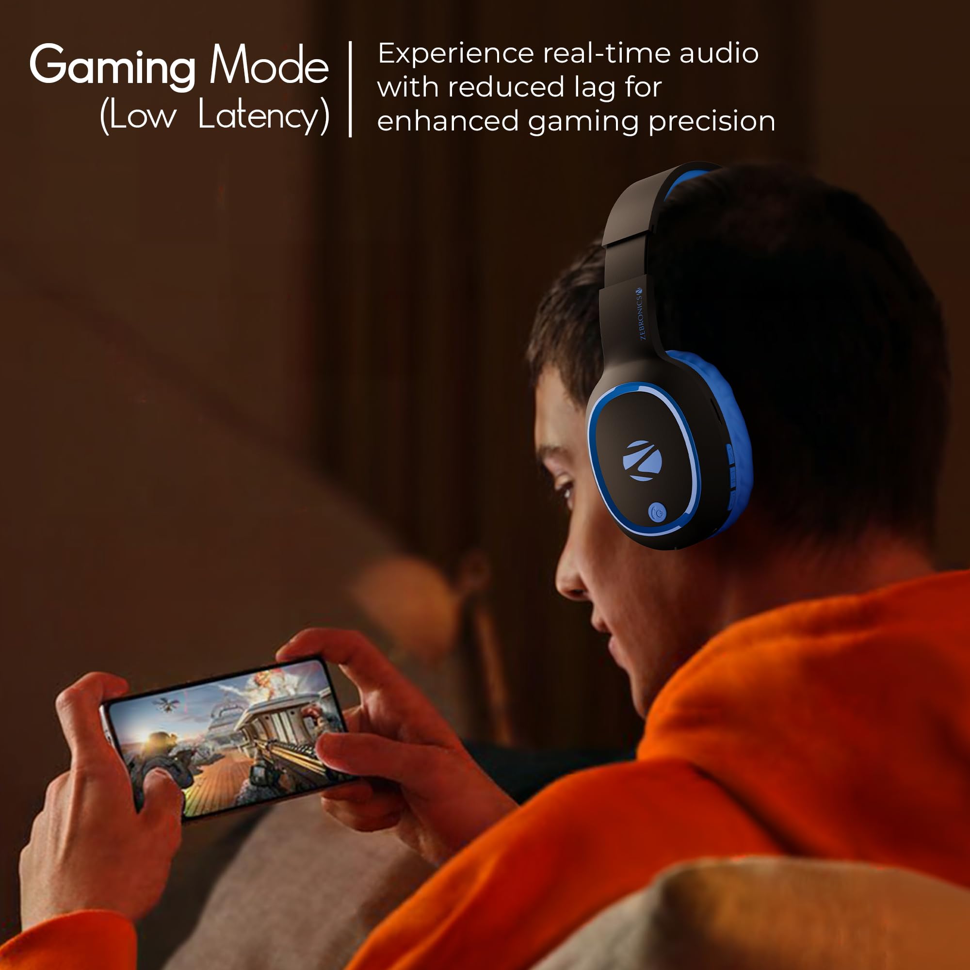Zebronics Thunder (2026 Upgrade) Wireless Headphones, BT v6.0, True 60 hrs Playback, 40mm Drivers, ENC, Gaming Mode, Dual Pairing, AUX & microSD, Rapid Charging, Call Function (Black)