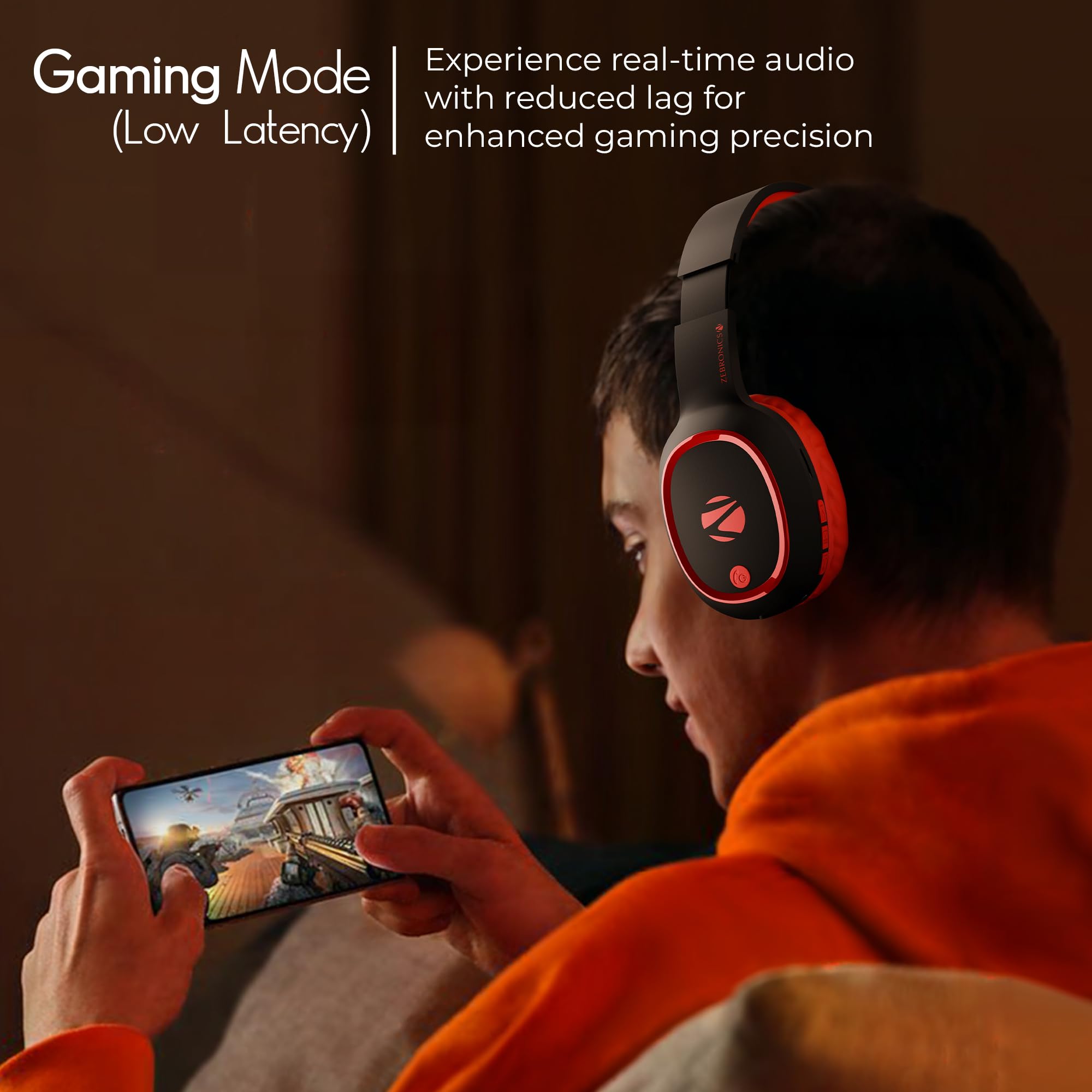 Zebronics Thunder (2026 Upgrade) Wireless Headphones, BT v6.0, True 60 hrs Playback, 40mm Drivers, ENC, Gaming Mode, Dual Pairing, AUX & microSD, Rapid Charging, Call Function (Black)