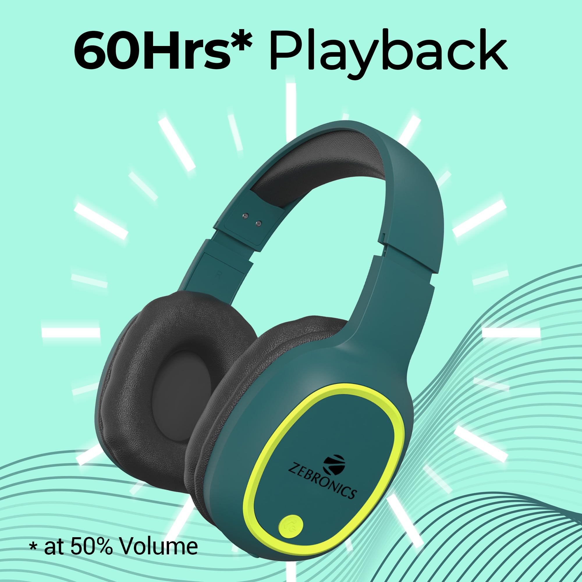 Zebronics Thunder (2026 Upgrade) Wireless Headphones, BT v6.0, True 60 hrs Playback, 40mm Drivers, ENC, Gaming Mode, Dual Pairing, AUX & microSD, Rapid Charging, Call Function (Black)