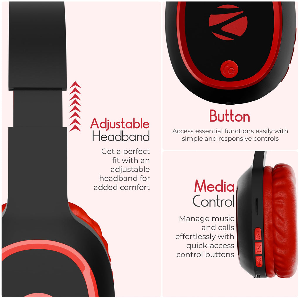 Zebronics Thunder (2026 Upgrade) Wireless Headphones, BT v6.0, True 60 hrs Playback, 40mm Drivers, ENC, Gaming Mode, Dual Pairing, AUX & microSD, Rapid Charging, Call Function (Black)