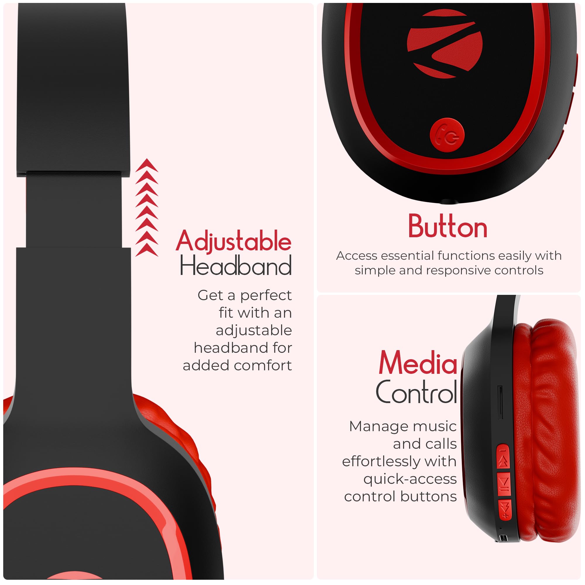 Zebronics Thunder (2026 Upgrade) Wireless Headphones, BT v6.0, True 60 hrs Playback, 40mm Drivers, ENC, Gaming Mode, Dual Pairing, AUX & microSD, Rapid Charging, Call Function (Black)