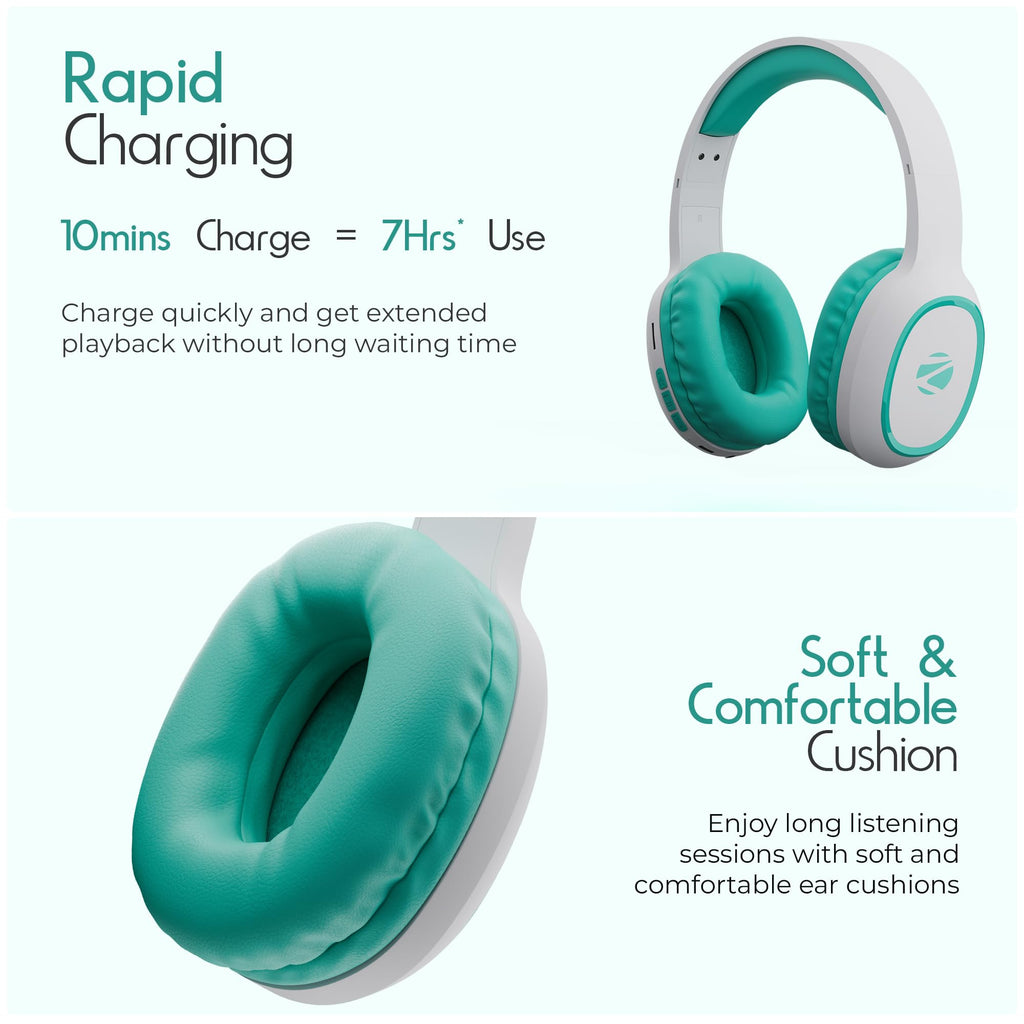 Zebronics Thunder (2026 Upgrade) Wireless Headphones, BT v6.0, True 60 hrs Playback, 40mm Drivers, ENC, Gaming Mode, Dual Pairing, AUX & microSD, Rapid Charging, Call Function (Black)