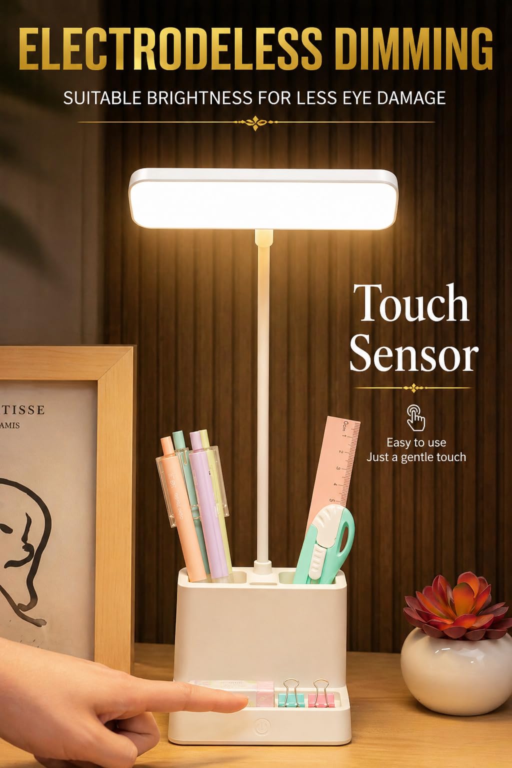 SaleOn Rechargeable Stable Desk Lamp with USB Cable | 3 Color Modes | 6 Month Warranty | Mobile Holder | Eye Protection | Study & Reading Table Lamp | Touch Control | Non-Flickering