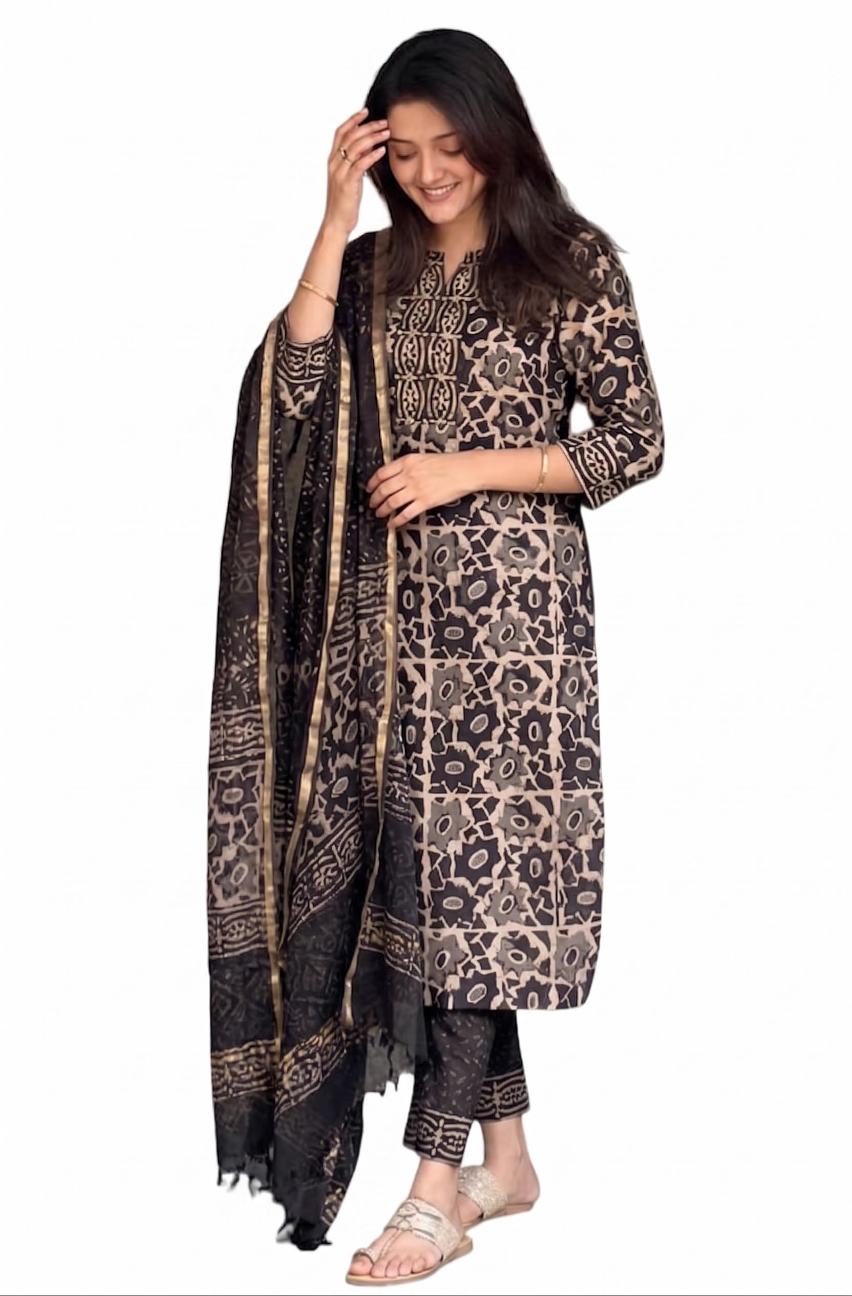 KLOSIA Women's Printed Straight Kurta and Pant with Dupatta Set