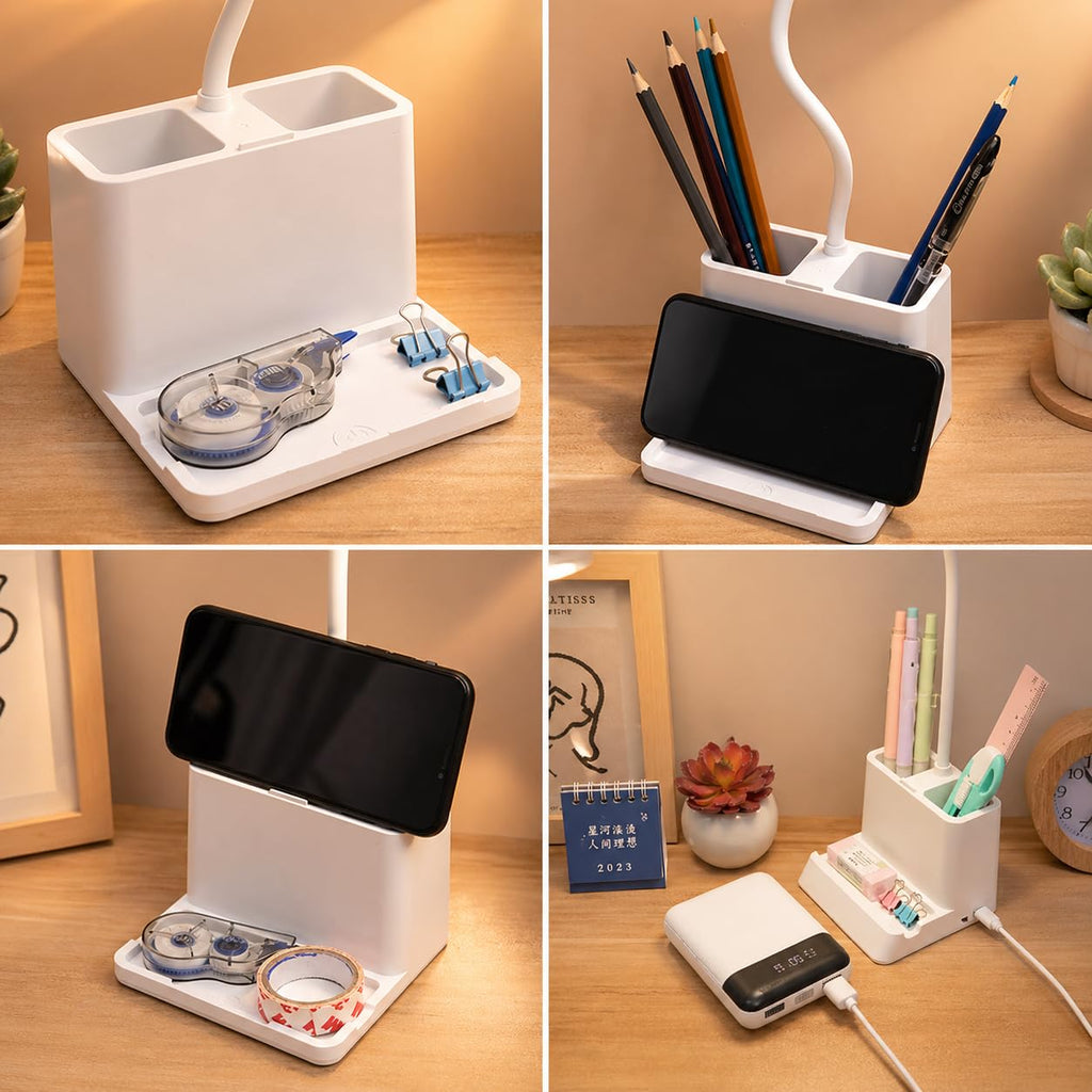 SaleOn Rechargeable Stable Desk Lamp with USB Cable | 3 Color Modes | 6 Month Warranty | Mobile Holder | Eye Protection | Study & Reading Table Lamp | Touch Control | Non-Flickering