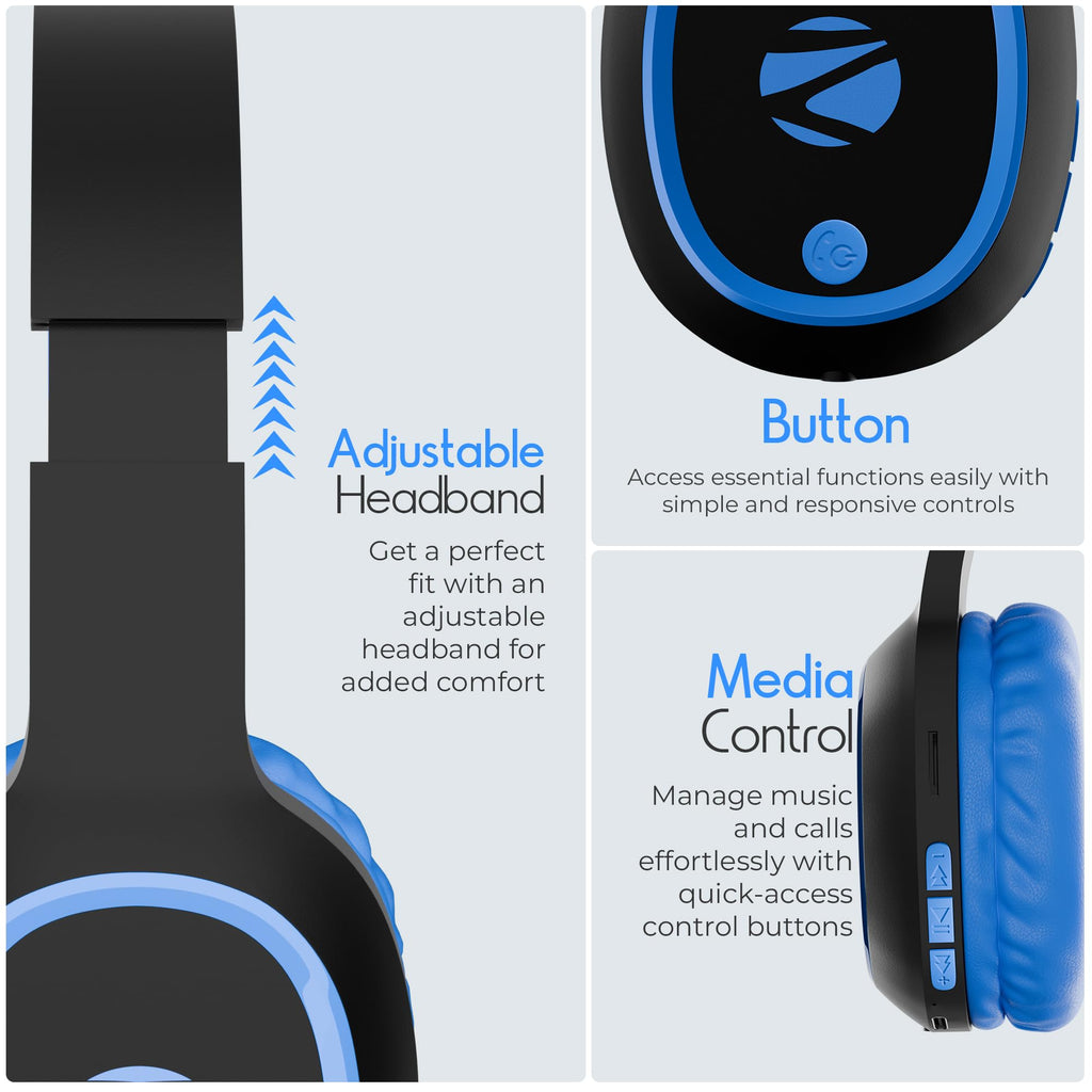 Zebronics Thunder (2026 Upgrade) Wireless Headphones, BT v6.0, True 60 hrs Playback, 40mm Drivers, ENC, Gaming Mode, Dual Pairing, AUX & microSD, Rapid Charging, Call Function (Black)