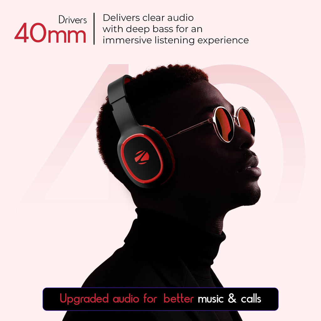 Zebronics Thunder (2026 Upgrade) Wireless Headphones, BT v6.0, True 60 hrs Playback, 40mm Drivers, ENC, Gaming Mode, Dual Pairing, AUX & microSD, Rapid Charging, Call Function (Black)