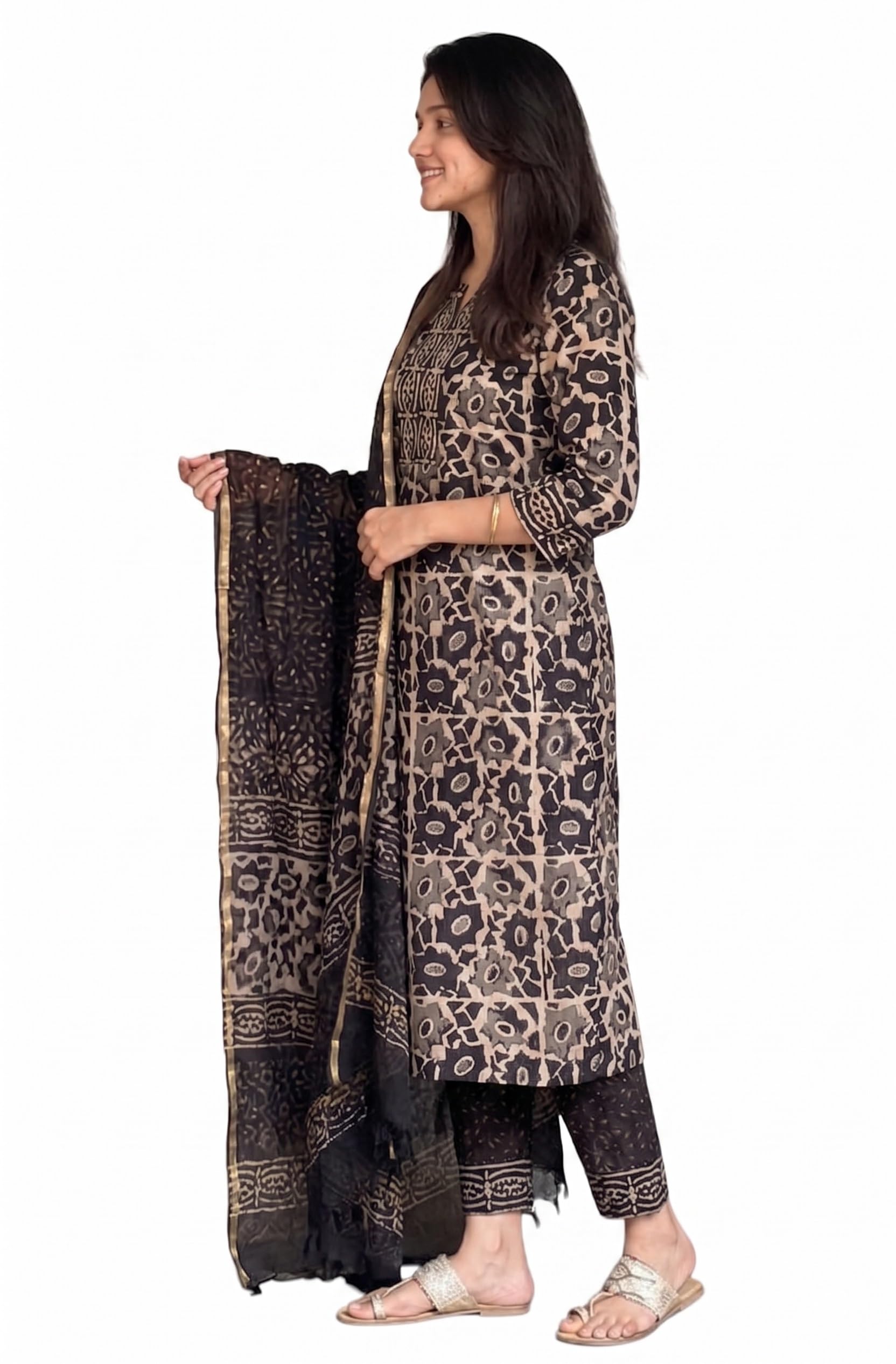 KLOSIA Women's Printed Straight Kurta and Pant with Dupatta Set