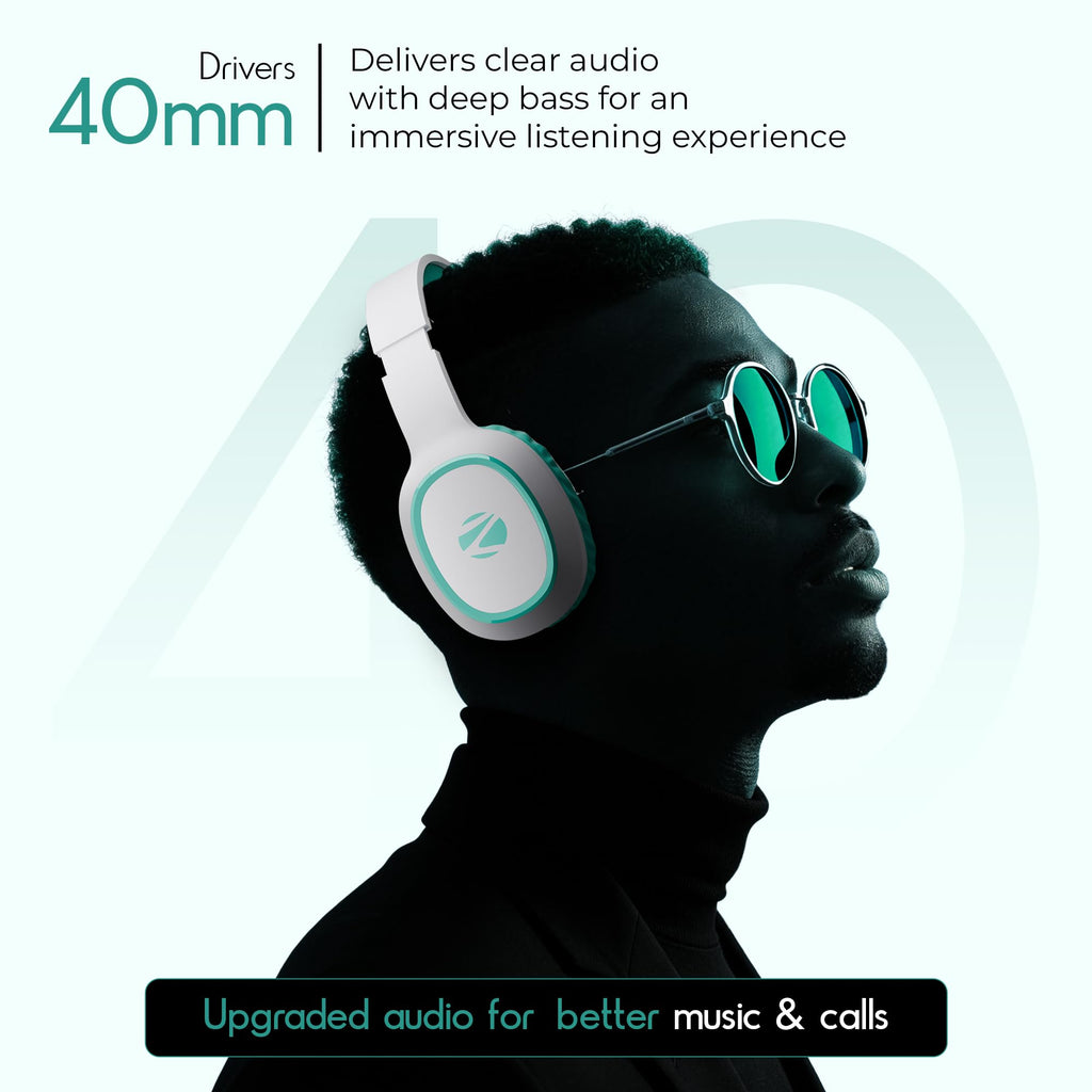 Zebronics Thunder (2026 Upgrade) Wireless Headphones, BT v6.0, True 60 hrs Playback, 40mm Drivers, ENC, Gaming Mode, Dual Pairing, AUX & microSD, Rapid Charging, Call Function (Black)