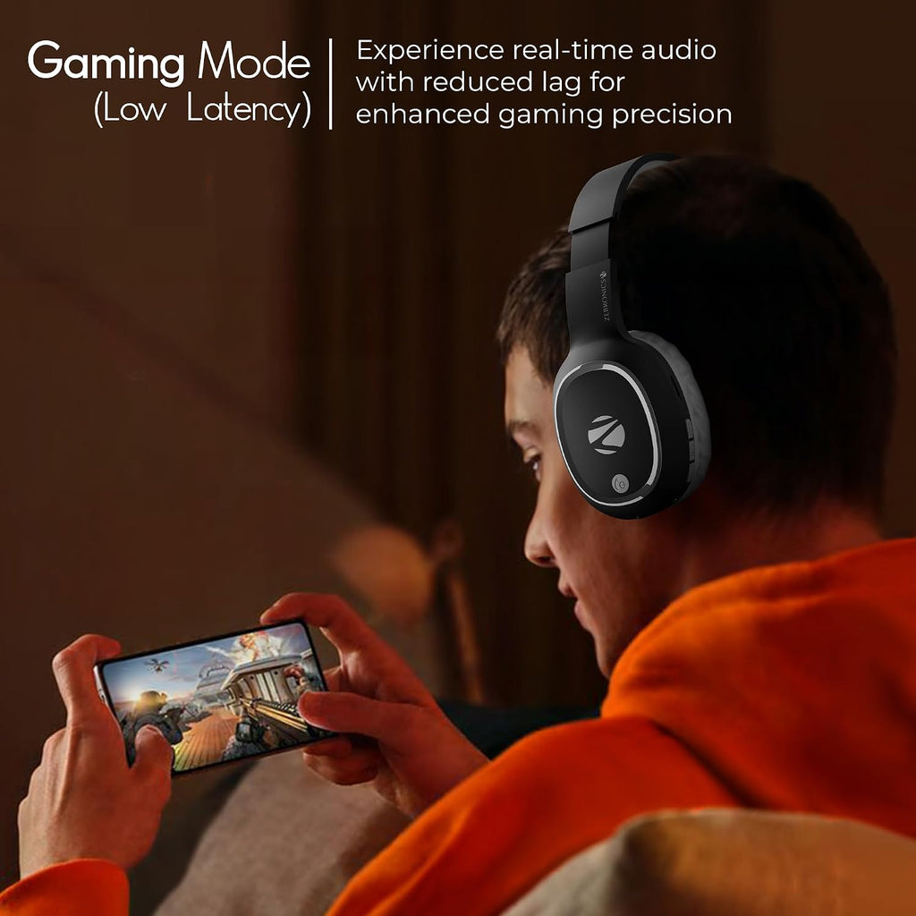 Zebronics Thunder (2026 Upgrade) Wireless Headphones, BT v6.0, True 60 hrs Playback, 40mm Drivers, ENC, Gaming Mode, Dual Pairing, AUX & microSD, Rapid Charging, Call Function (Black)