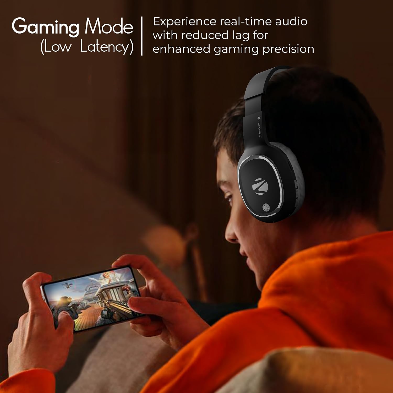 Zebronics Thunder (2026 Upgrade) Wireless Headphones, BT v6.0, True 60 hrs Playback, 40mm Drivers, ENC, Gaming Mode, Dual Pairing, AUX & microSD, Rapid Charging, Call Function (Black)