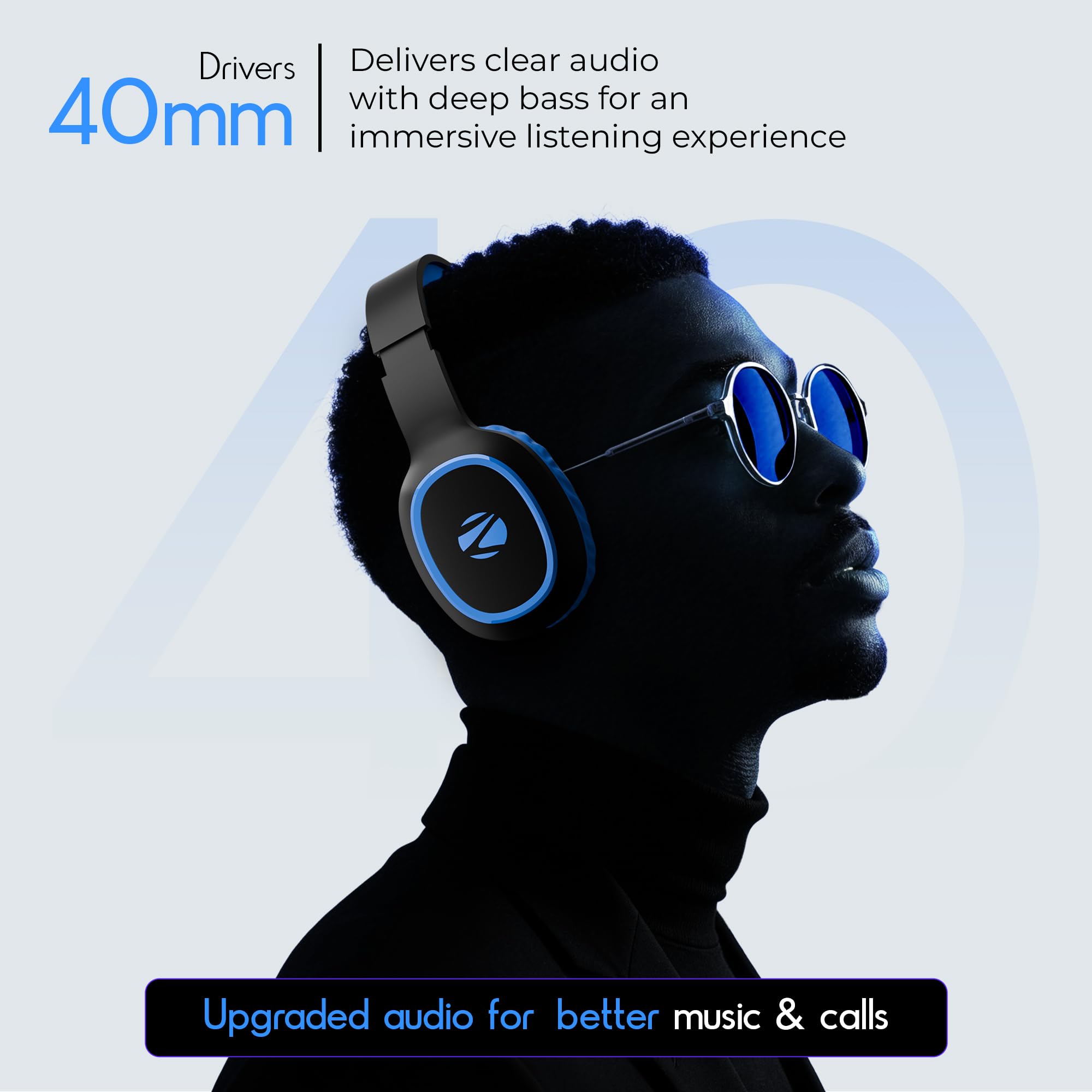 Zebronics Thunder (2026 Upgrade) Wireless Headphones, BT v6.0, True 60 hrs Playback, 40mm Drivers, ENC, Gaming Mode, Dual Pairing, AUX & microSD, Rapid Charging, Call Function (Black)