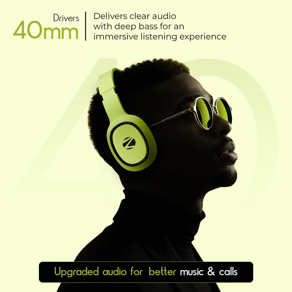 Zebronics Thunder (2026 Upgrade) Wireless Headphones, BT v6.0, True 60 hrs Playback, 40mm Drivers, ENC, Gaming Mode, Dual Pairing, AUX & microSD, Rapid Charging, Call Function (Black)