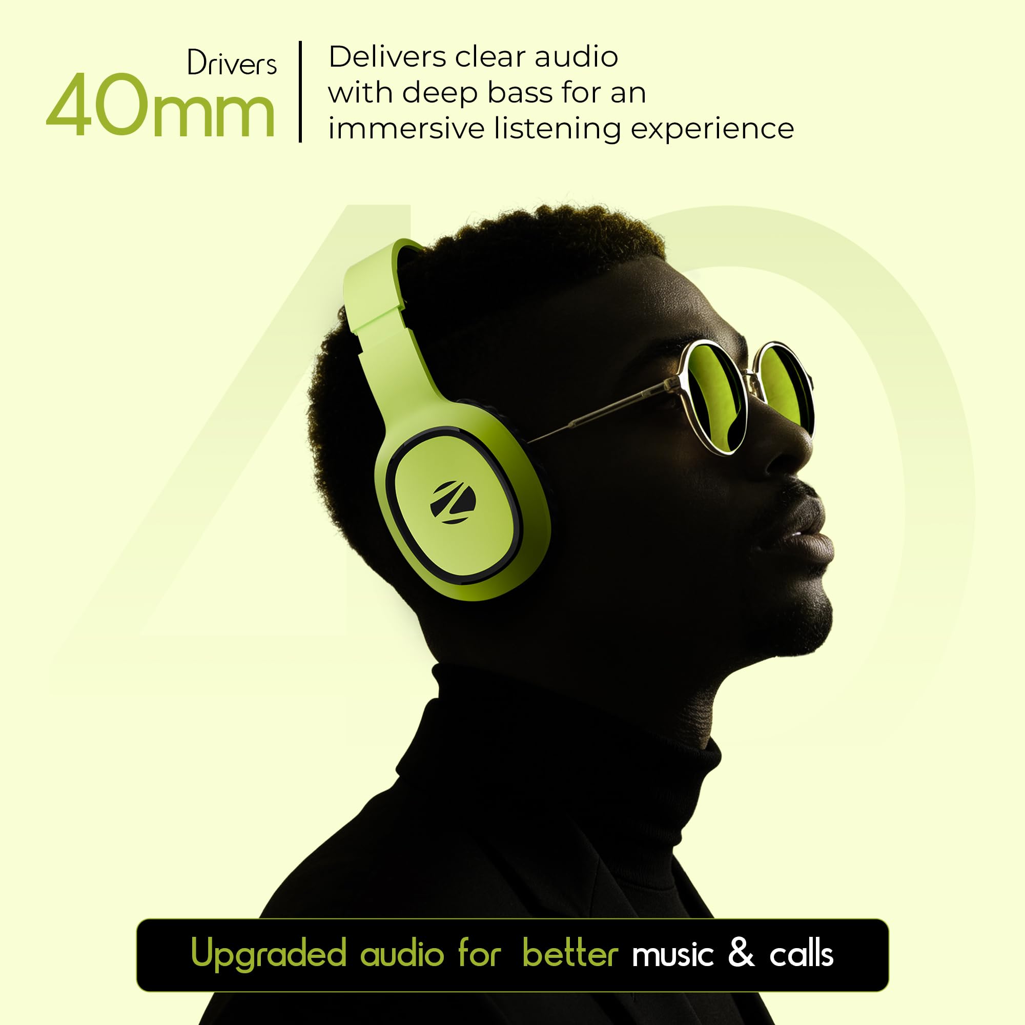 Zebronics Thunder (2026 Upgrade) Wireless Headphones, BT v6.0, True 60 hrs Playback, 40mm Drivers, ENC, Gaming Mode, Dual Pairing, AUX & microSD, Rapid Charging, Call Function (Black)