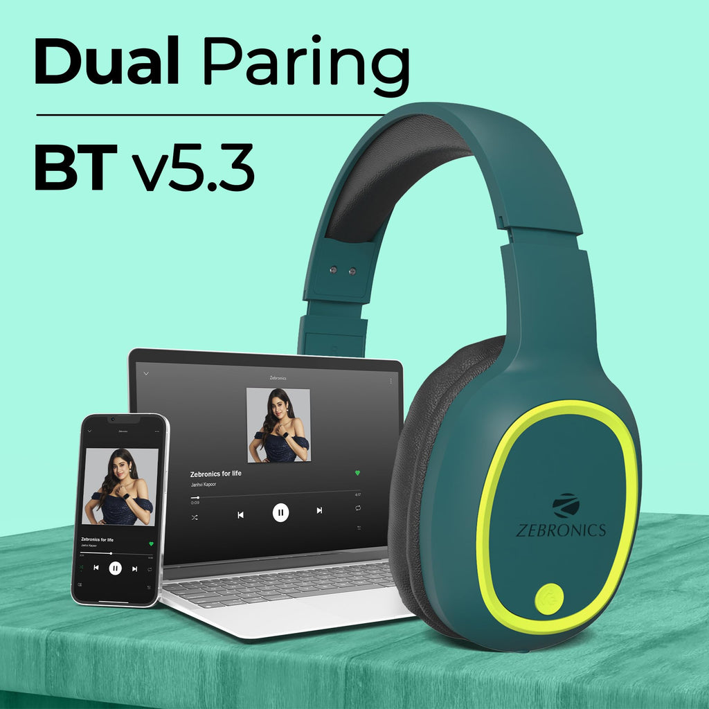 Zebronics Thunder (2026 Upgrade) Wireless Headphones, BT v6.0, True 60 hrs Playback, 40mm Drivers, ENC, Gaming Mode, Dual Pairing, AUX & microSD, Rapid Charging, Call Function (Black)