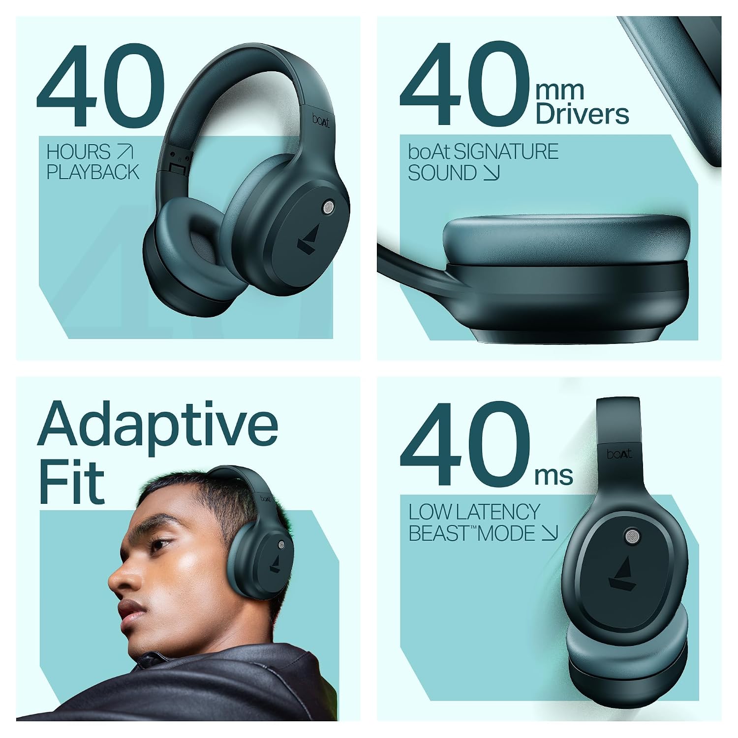 boAt Rockerz 421, 60H Battery, Low Latency(40Ms), 40Mm Drivers, ENx Tech, Stream Ad Free Music via App Support, Bluetooth Headphones, Wireless Over Ear Headphone with Mic (Black Sabre)