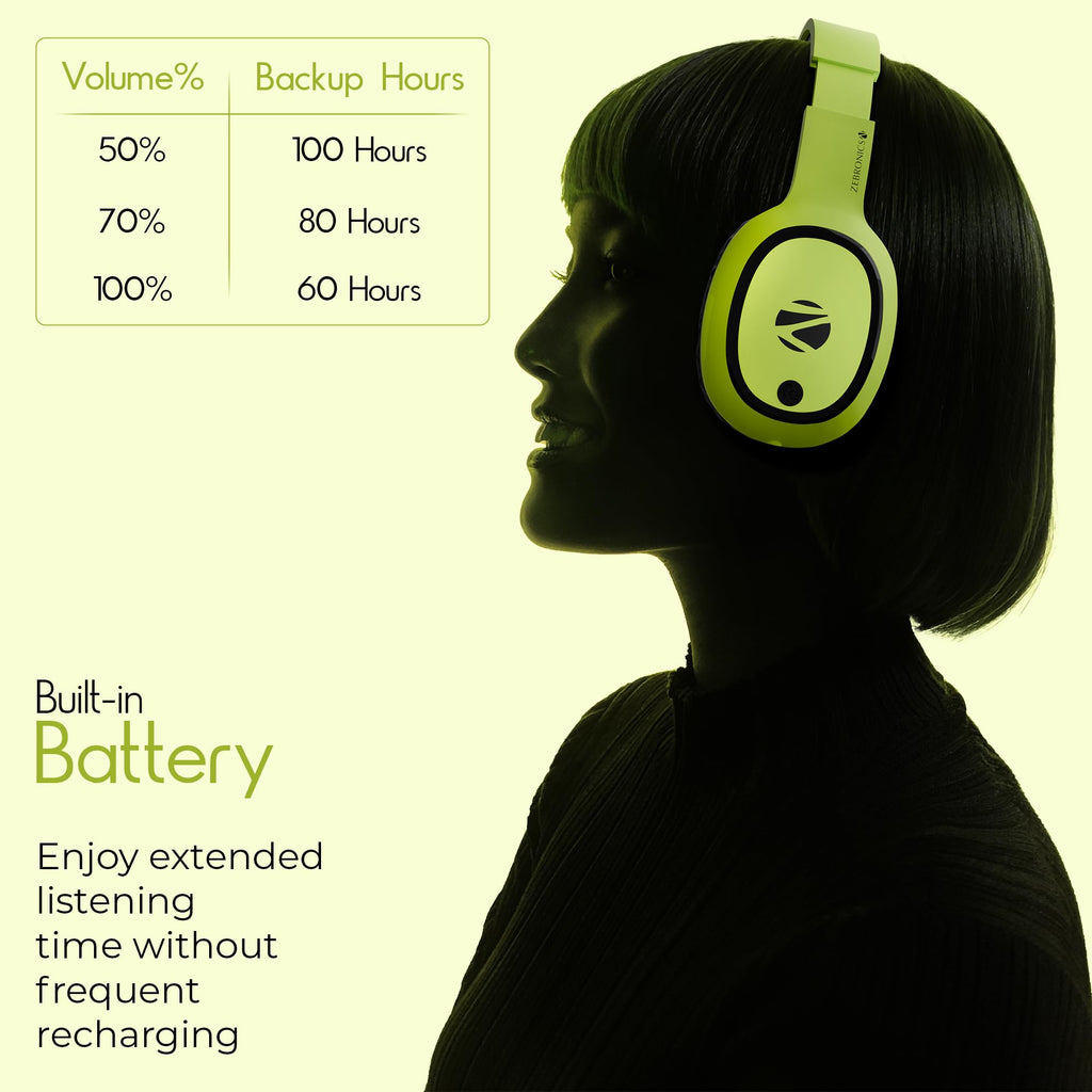 Zebronics Thunder (2026 Upgrade) Wireless Headphones, BT v6.0, True 60 hrs Playback, 40mm Drivers, ENC, Gaming Mode, Dual Pairing, AUX & microSD, Rapid Charging, Call Function (Black)