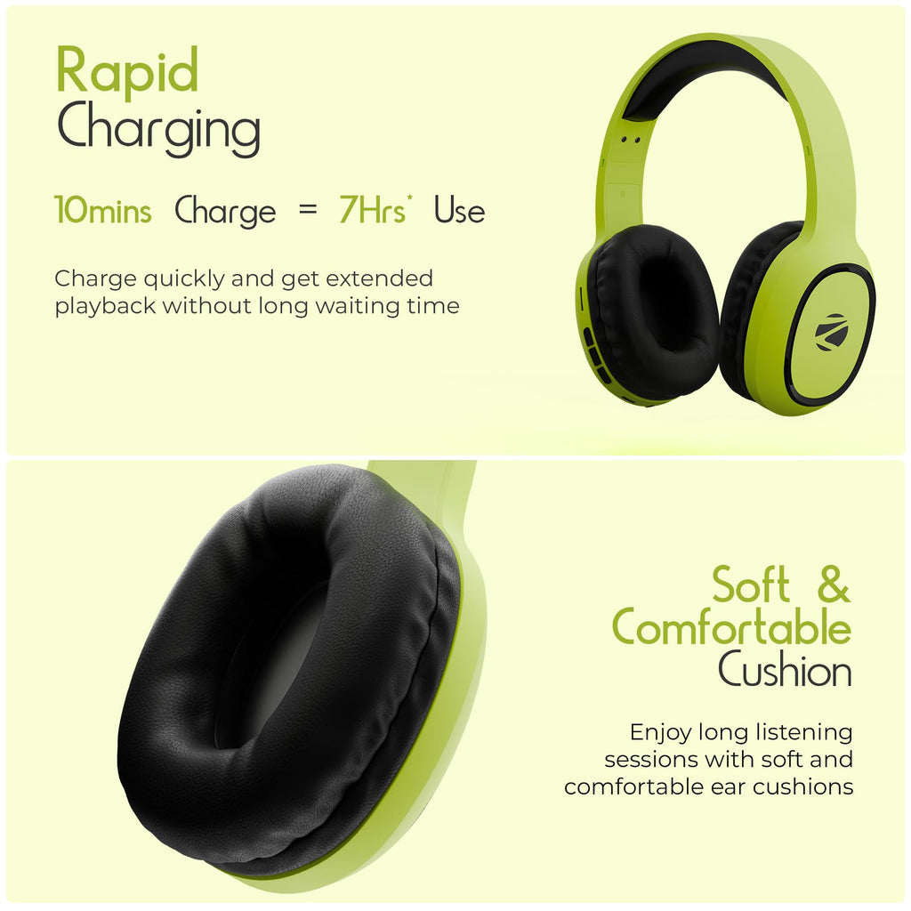 Zebronics Thunder (2026 Upgrade) Wireless Headphones, BT v6.0, True 60 hrs Playback, 40mm Drivers, ENC, Gaming Mode, Dual Pairing, AUX & microSD, Rapid Charging, Call Function (Black)