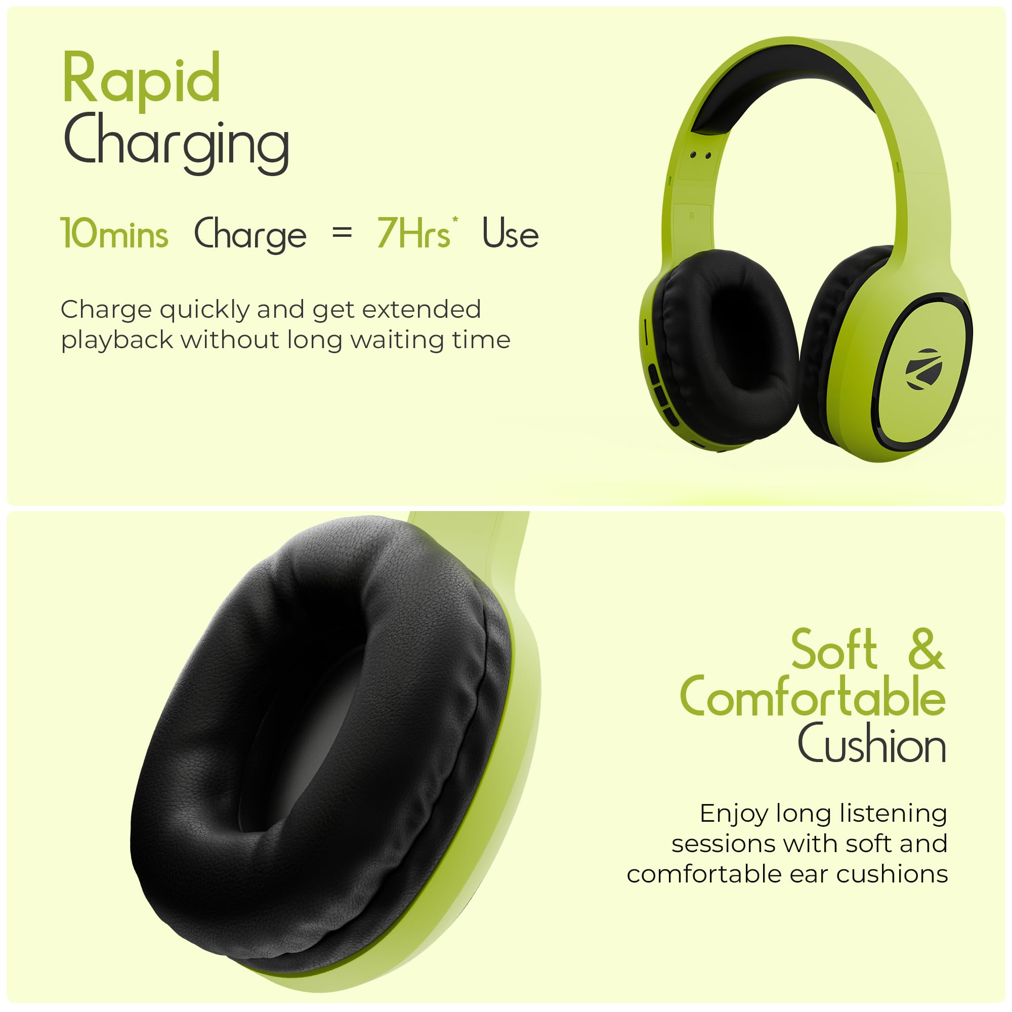 Zebronics Thunder (2026 Upgrade) Wireless Headphones, BT v6.0, True 60 hrs Playback, 40mm Drivers, ENC, Gaming Mode, Dual Pairing, AUX & microSD, Rapid Charging, Call Function (Black)