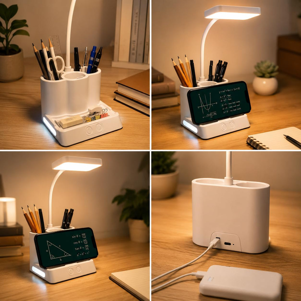 SaleOn Rechargeable Stable Desk Lamp with USB Cable | 3 Color Modes | 6 Month Warranty | Mobile Holder | Eye Protection | Study & Reading Table Lamp | Touch Control | Non-Flickering