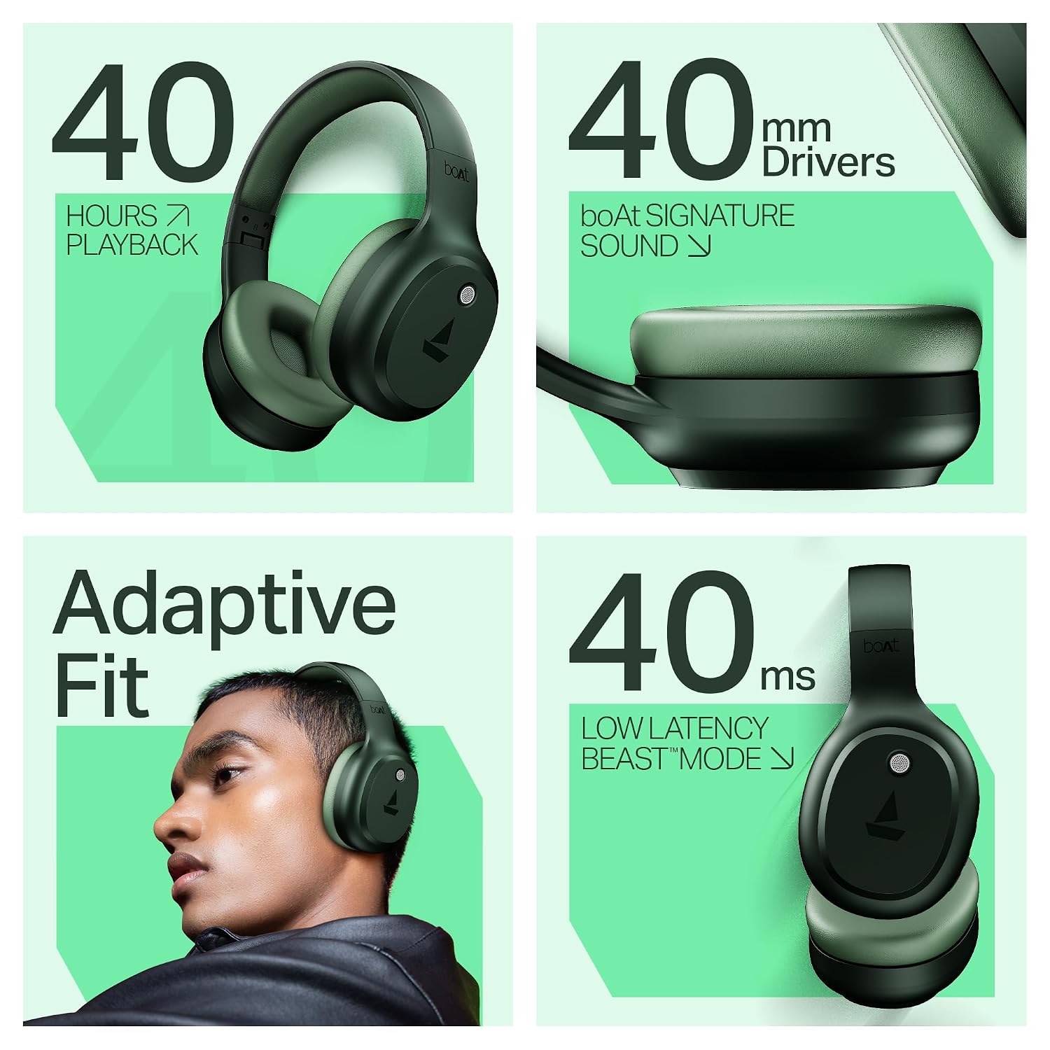 boAt Rockerz 421, 60H Battery, Low Latency(40Ms), 40Mm Drivers, ENx Tech, Stream Ad Free Music via App Support, Bluetooth Headphones, Wireless Over Ear Headphone with Mic (Black Sabre)