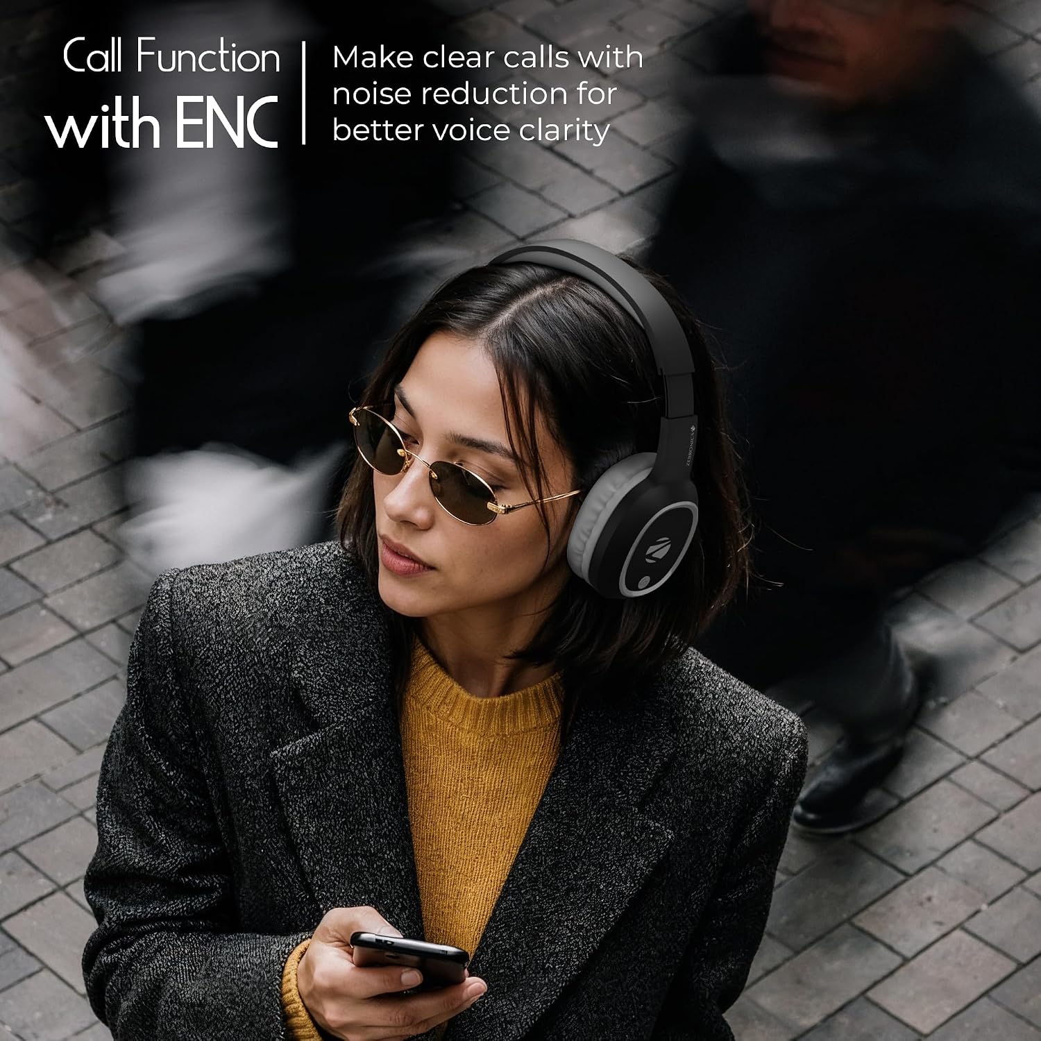 Zebronics Thunder (2026 Upgrade) Wireless Headphones, BT v6.0, True 60 hrs Playback, 40mm Drivers, ENC, Gaming Mode, Dual Pairing, AUX & microSD, Rapid Charging, Call Function (Black)