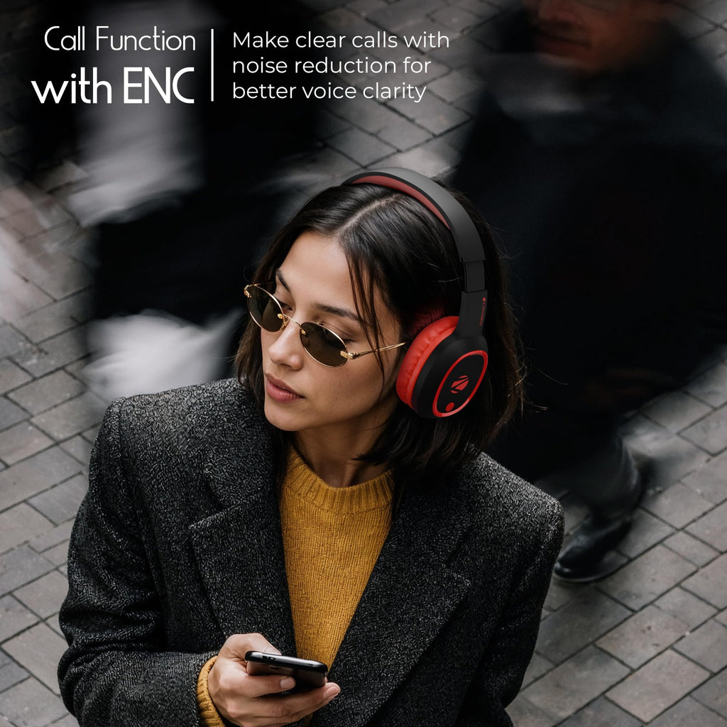 Zebronics Thunder (2026 Upgrade) Wireless Headphones, BT v6.0, True 60 hrs Playback, 40mm Drivers, ENC, Gaming Mode, Dual Pairing, AUX & microSD, Rapid Charging, Call Function (Black)