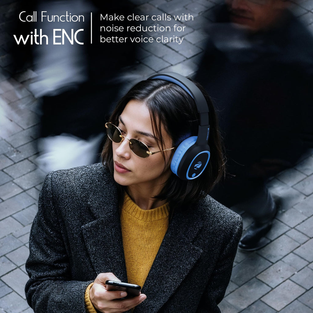 Zebronics Thunder (2026 Upgrade) Wireless Headphones, BT v6.0, True 60 hrs Playback, 40mm Drivers, ENC, Gaming Mode, Dual Pairing, AUX & microSD, Rapid Charging, Call Function (Black)